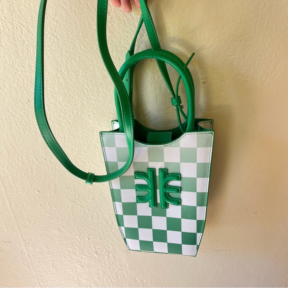 JW PEI Green and White Checkered Crossbody Bag